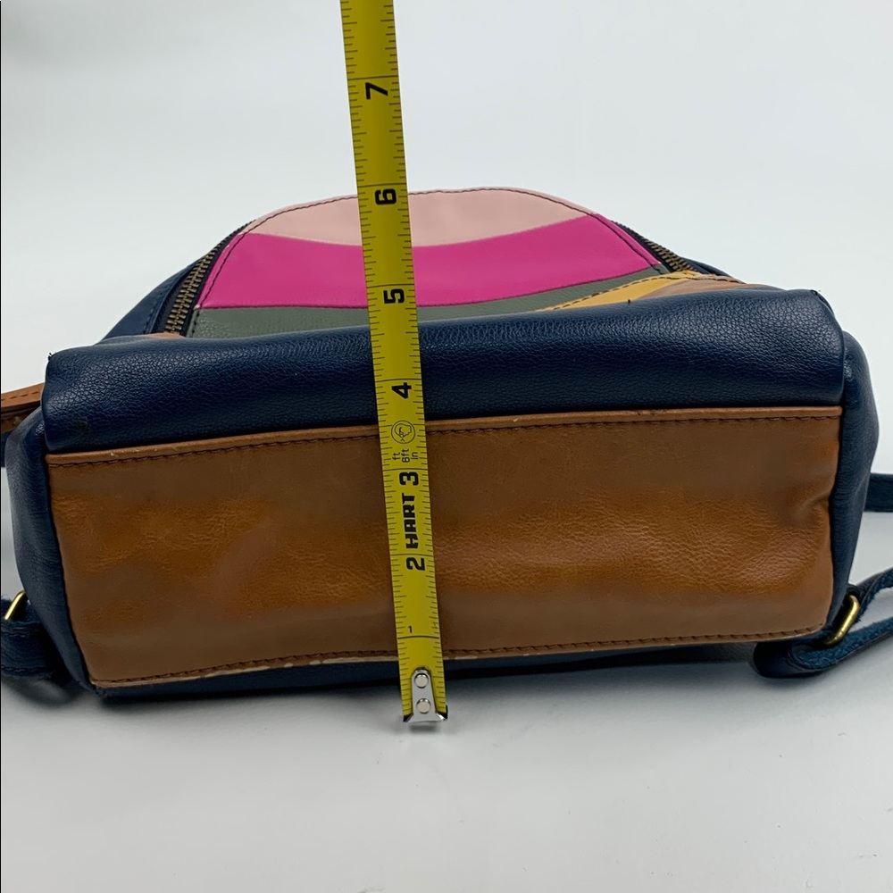 Fossil Multicolored Backpack Bag Navy Blue Gold Brown Pink Adjustable Zip Close - Picture 13 of 16